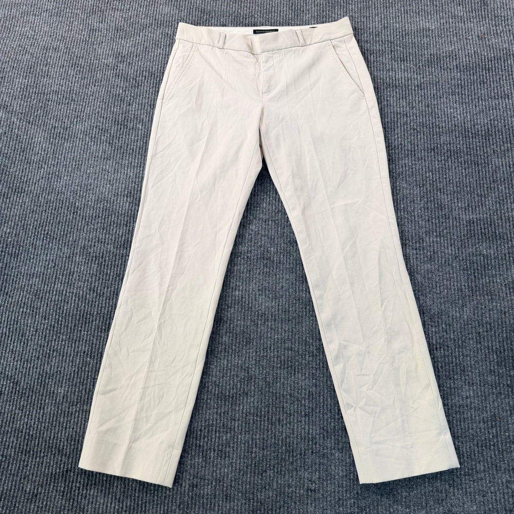 Banana Republic Womens Ryan Fit Straight Leg Dress Pants 4 Cream Solid Tailored